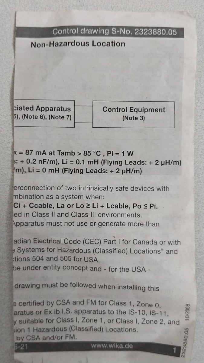 Wika Is-20-f Pressure Transmitter 14041869 Dc11…30V
