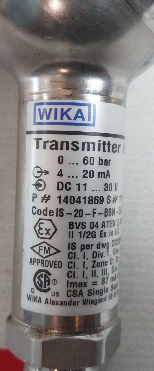 Wika Is-20-f Pressure Transmitter 14041869 Dc11…30V
