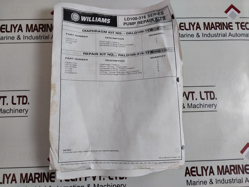 Williams Milton Roy Ld100-316-tfe Low Pressure Diaphragm Metering Pump