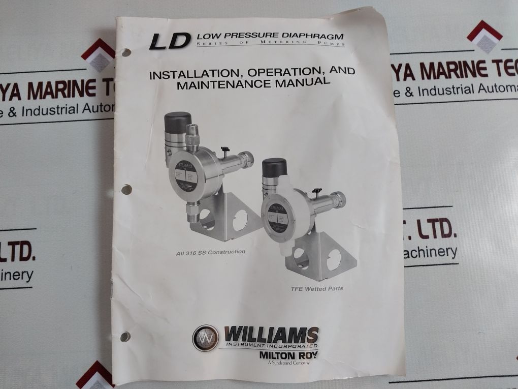 Williams Milton Roy Ld100-316-tfe Low Pressure Diaphragm Metering Pump
