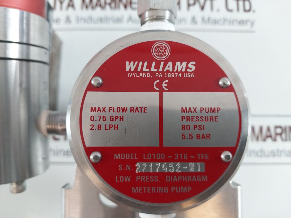 Williams Milton Roy Ld100-316-tfe Low Pressure Diaphragm Metering Pump