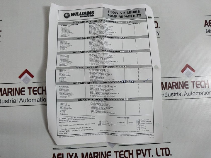 Williams P500V Plunger Seal Set
