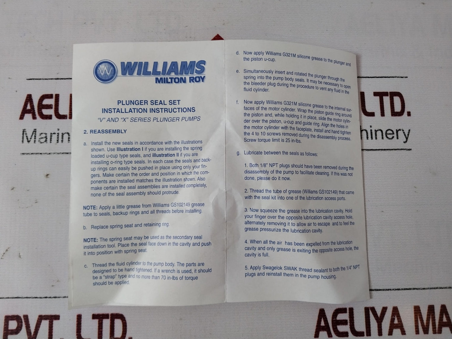 Williams Rk500V225Cr-tc Pump Repair Kit 500V/Ceramic/Tc