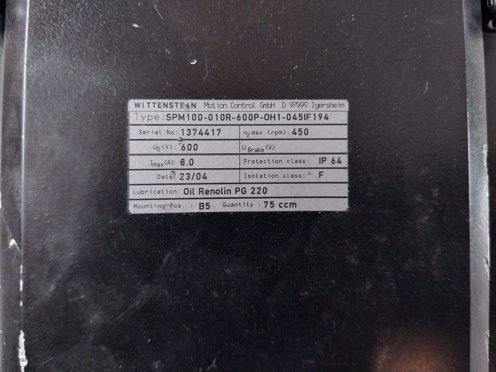 Wittenstein Spm100-010R-600P-oh1-045If194 Servomotor