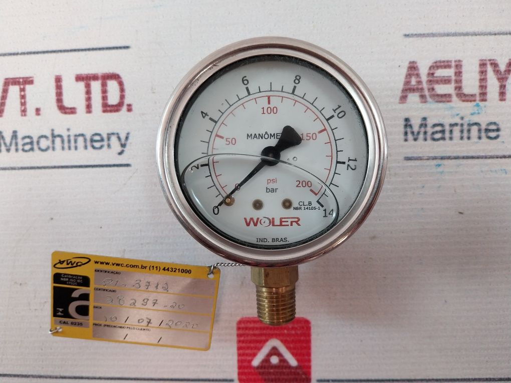 Woler Nbr 14105-1 Pressure Gauge 0-200 Psi 0-14 Bar