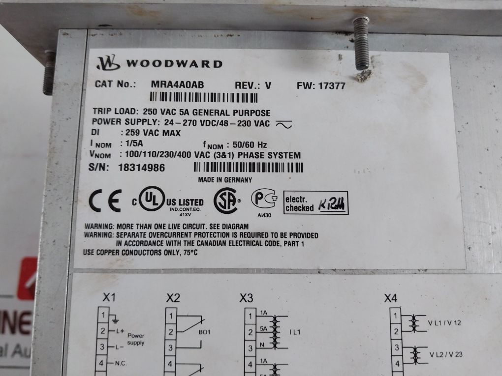 Woodward Mra4A0Ab High Protec Feeder Protection