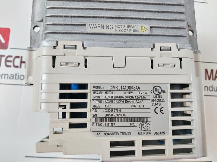 Yaskawa Cimr-jt4A0004Baa Inverter 0.75Kw Rev: A J1000