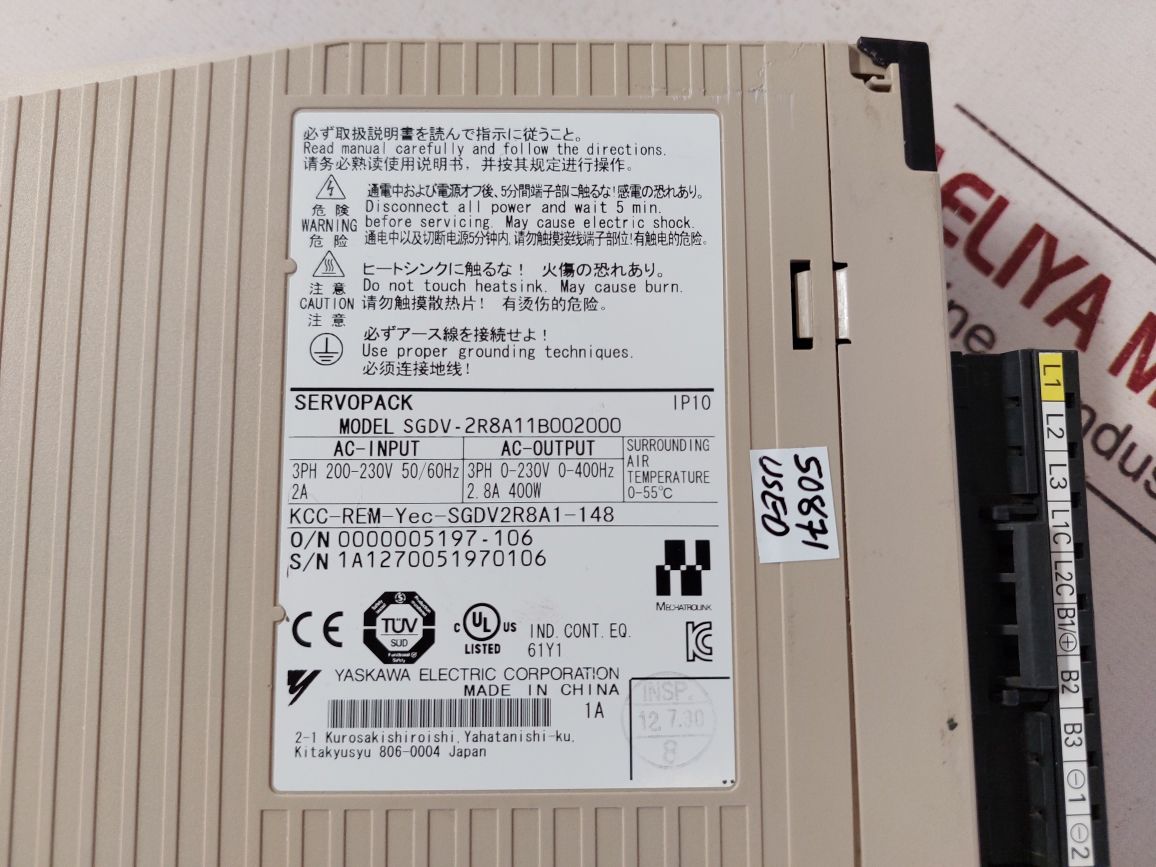 Yaskawa Sgdv-2R8A11B002000 Servopack Servo Driver