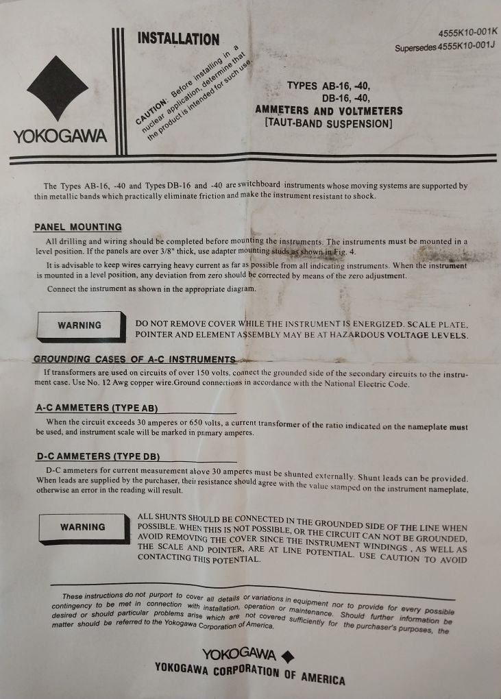 Yokogawa Ab-40 Volt Meter 0-5250 Volts Ac