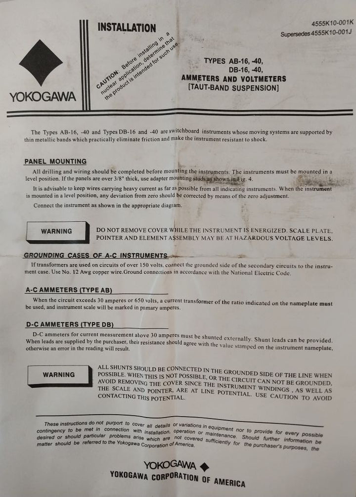 Yokogawa Ab-40 Volt Meter 0-5250 Volts Ac