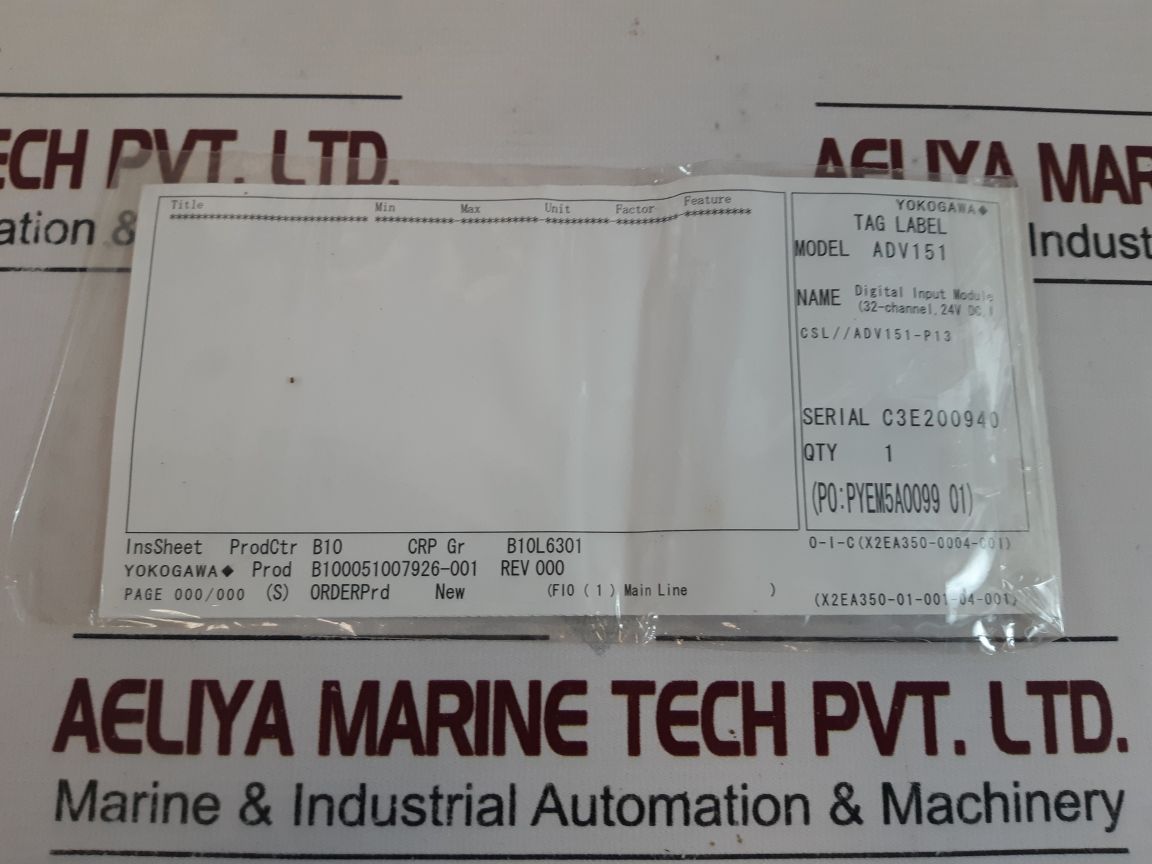 Yokogawa Adv151-p13 Style: S2 Digital Input Module