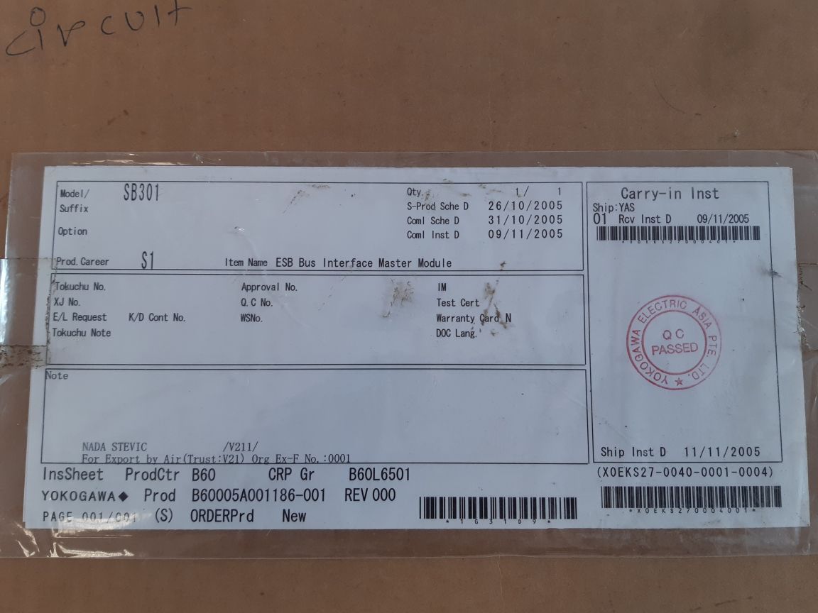 Yokogawa S9911Dd-0 Style:S1 Esb Bus Interface Master Module S9910Dd-03