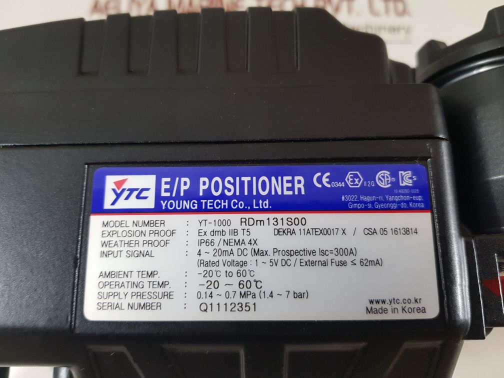 Young tech yt-1000 rdm 131s00 electro-pneumatic positioner