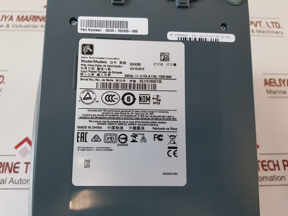 Zebra Gx430T Thermal Transfer Label Printer Set Gx43-102420-000
