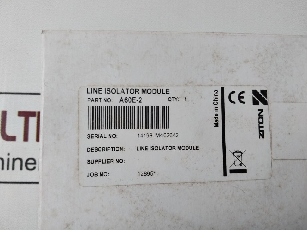 Ziton A60E-2 Line Isolator Module 501-1766Ze-1-09 Rev 09