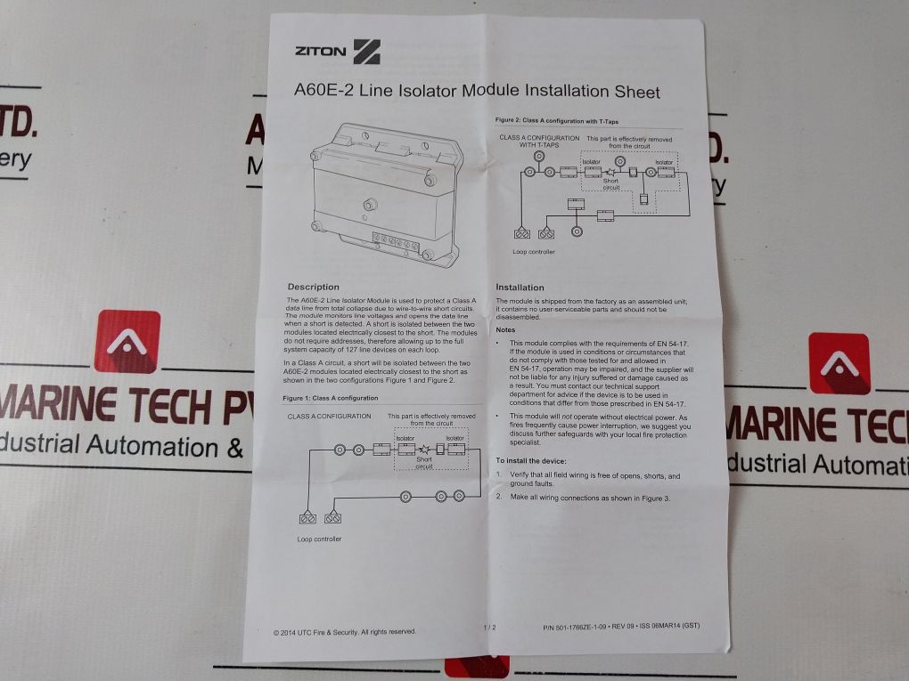 Ziton A60E-2 Line Isolator Module 501-1766Ze-1-09 Rev 09