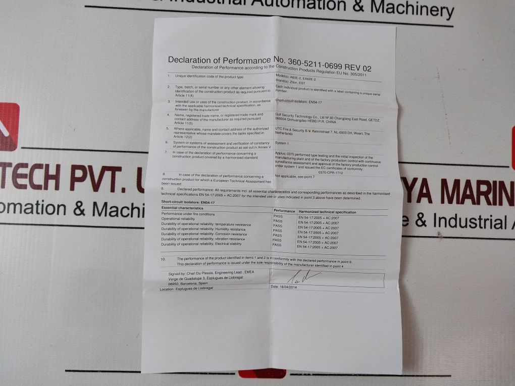 Ziton A60E-2 Line Isolator Module 501-1766Ze-1-09 Rev 09