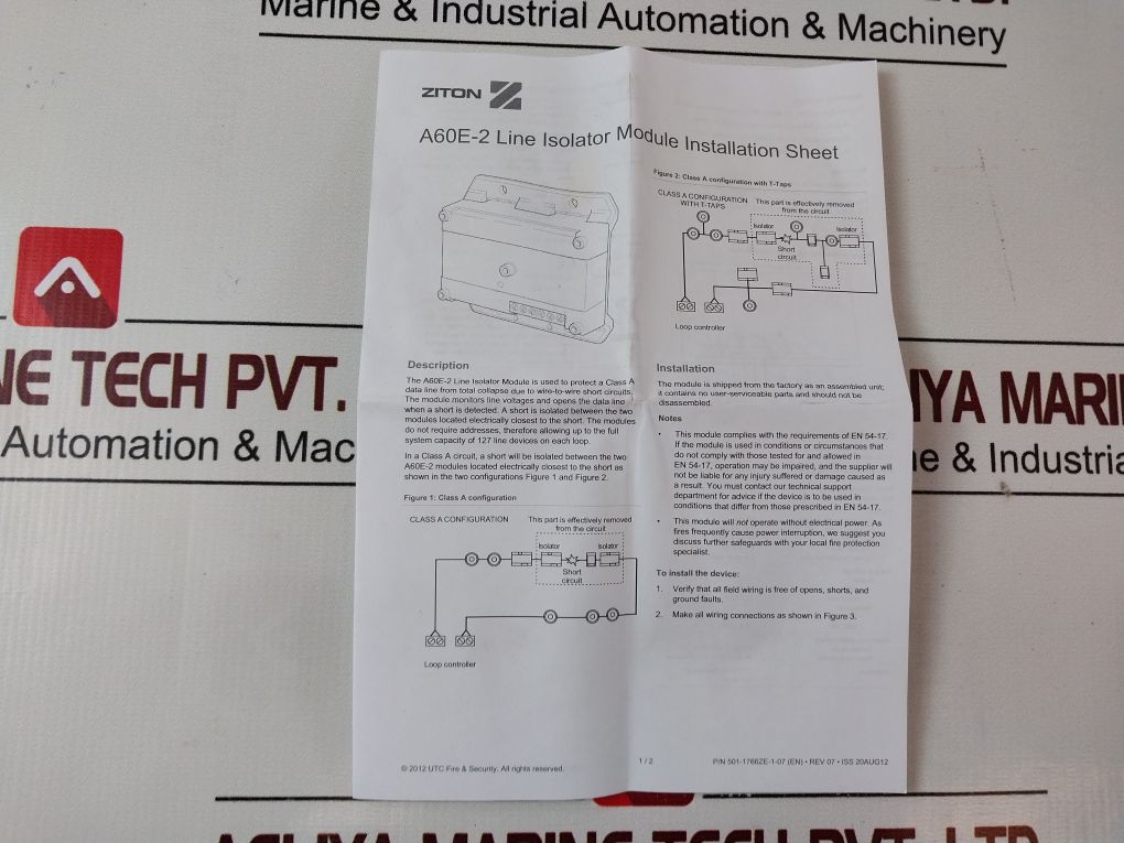 Ziton A60E-2 Line Isolator Module Rev 07